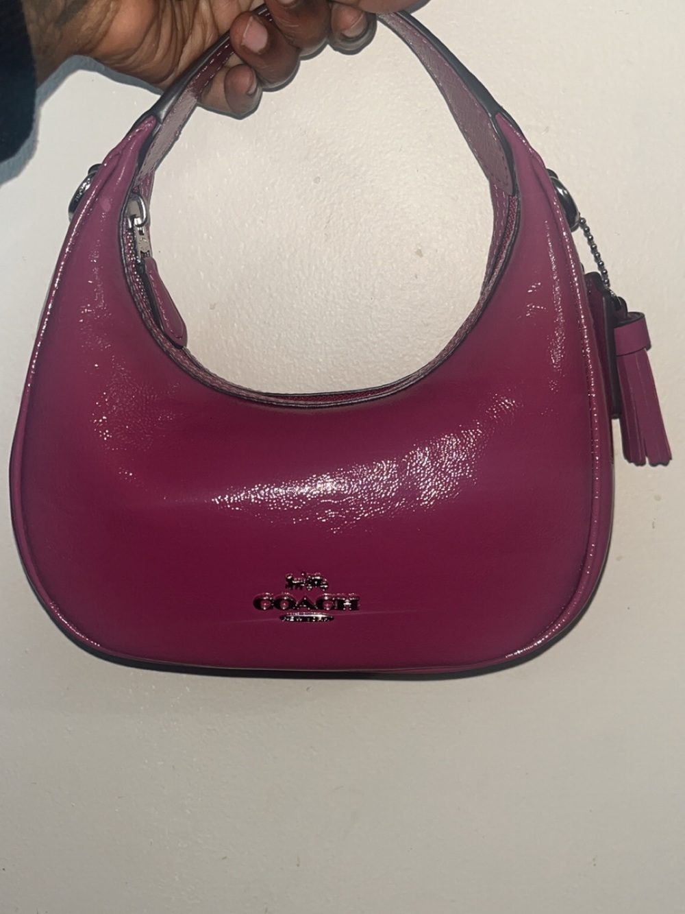 COACH Patent Leather Shoulder Bag in Fuchsia Pink